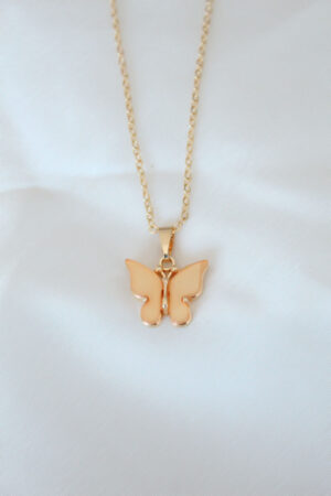 Gold Kaplama Sarı Renk Sedefli Kelebek Kolye