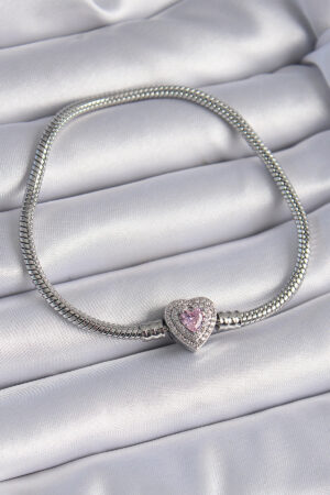 Pirinç Zirkon Taşlı Kalp Figür Charm Model Kadın Bileklik