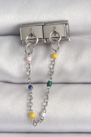 316L Çelik Gümüş Renk 2'Li Sallantı Zincir Model Nomination Charm