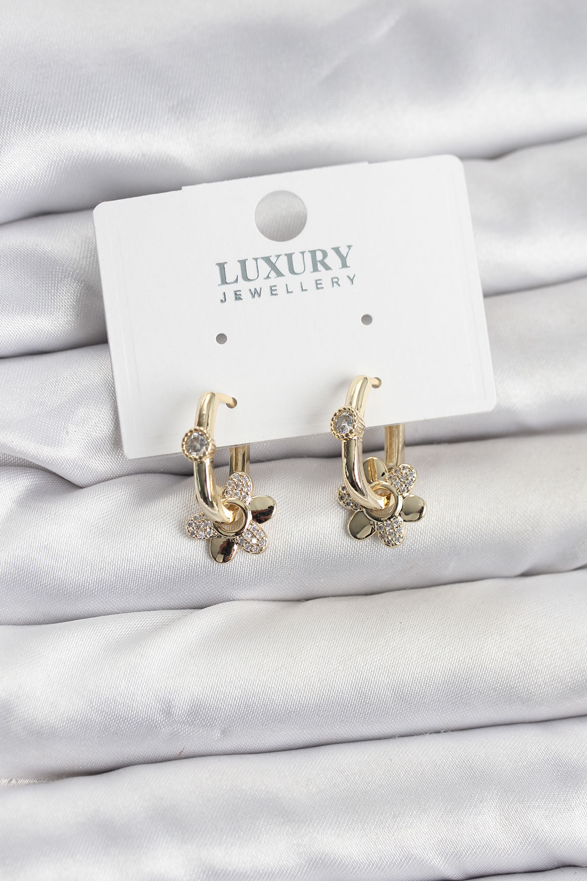 Zirkon Taşlı Pirinç Kadın Göçmen Küpesi