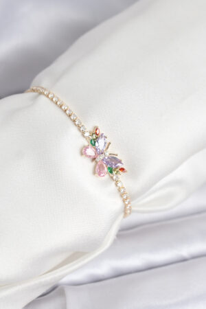 Renkli Kelebek Model Zirkon Taşlı Asansörlü Su Yolu Kadın Bileklik