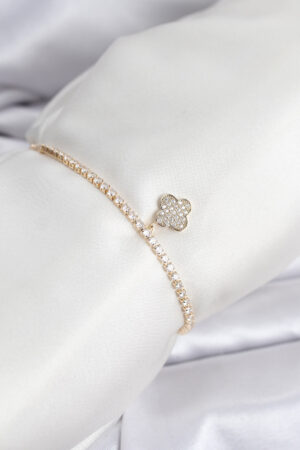 Yonca Model Zirkon Taşlı Gold Renk Asansörlü Su Yolu Bileklik