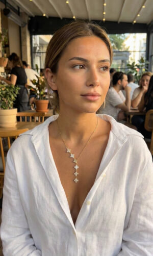 316L Çelik Zincir Gold Renk Yonca Model Kadın Kolye