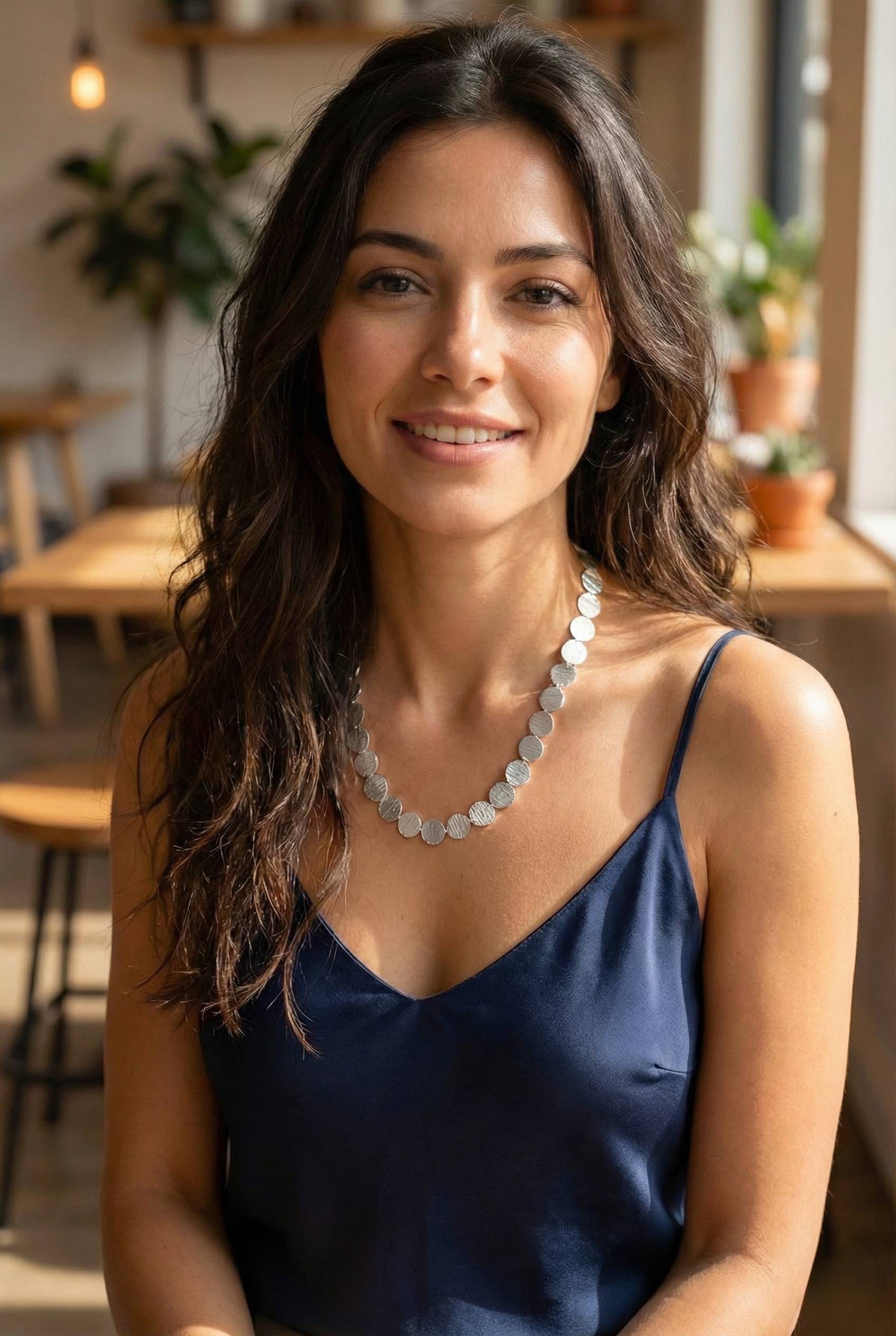 Yuvarlak Plaka Model Gümüş Renk Kadın Kolye - Görsel 2