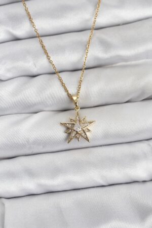 316L Çelik Zincir Gold Renk Yıldız Model Zirkon Taşlı Kadın Kolye