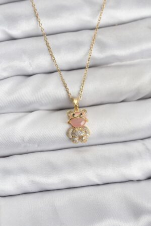 316L Çelik Zincir Gold Renk Teddy Bear Model Zirkon Taşlı Kadın Kolye
