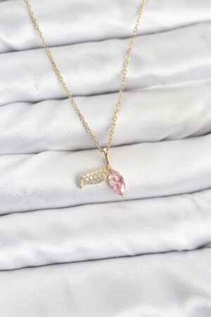 316L Çelik Zincir Gold Renk Balık Kuyruğu Model Zirkon Taşlı Kadın Kolye