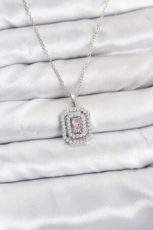 316L Çelik Zincir Gümüş Renk Plaka Model Zirkon Taşlı Kadın Kolye