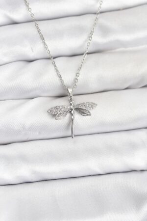 316L Çelik Zincir Gümüş Renk Yusufçuk Model Zirkon Taşlı Kadın Kolye