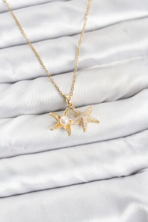 316L Çelik Zincir Gold Renk Deniz Yıldızı Model Zirkon Taşlı Kadın Kolye
