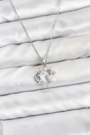 316L Çelik Zincir Gümüş Renk Deniz Tema Model Zirkon Taşlı Kadın Kolye