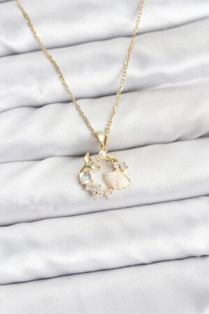 316L Çelik Zincir Gold Renk Deniz Tema Model Zirkon Taşlı Kadın Kolye