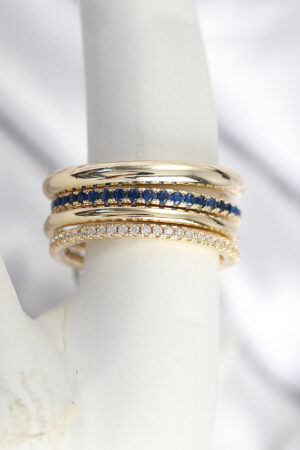 Pirinç Zirkon Taşlı Mix Renk 3'Lü Kadın Yüzük