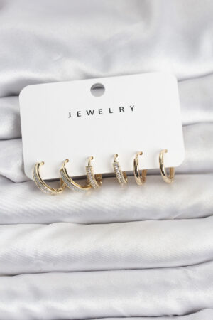 Zirkon Taşlı Gold Renk Pirinç Kadın Küpe Seti