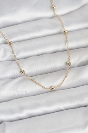 CM 14K Gold Renk Pirinç Top Zincirli 60 cm Kadın Kolye