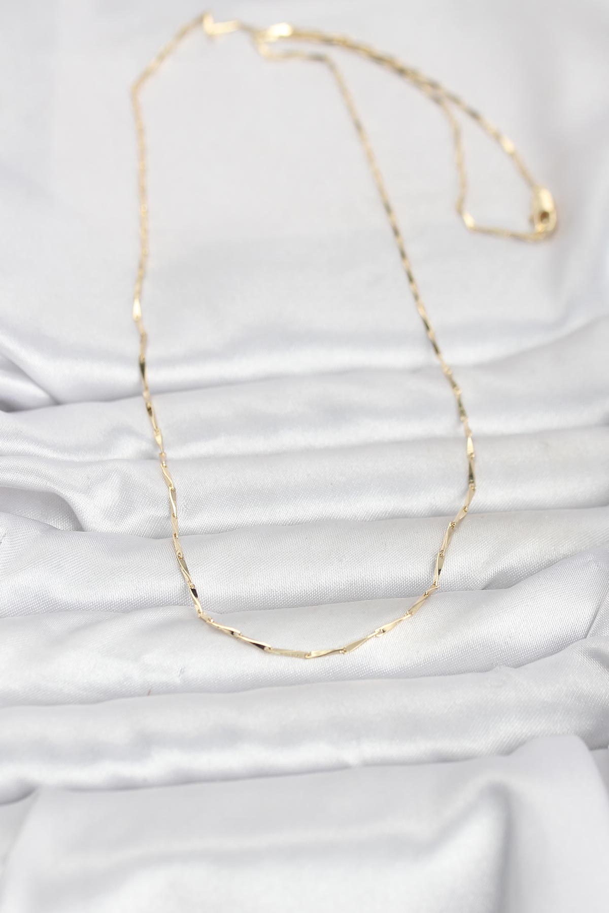 CM 14K Gold Renk Çubuk Kesme Zincir Model 60 cm Kadın Kolye - Görsel 2