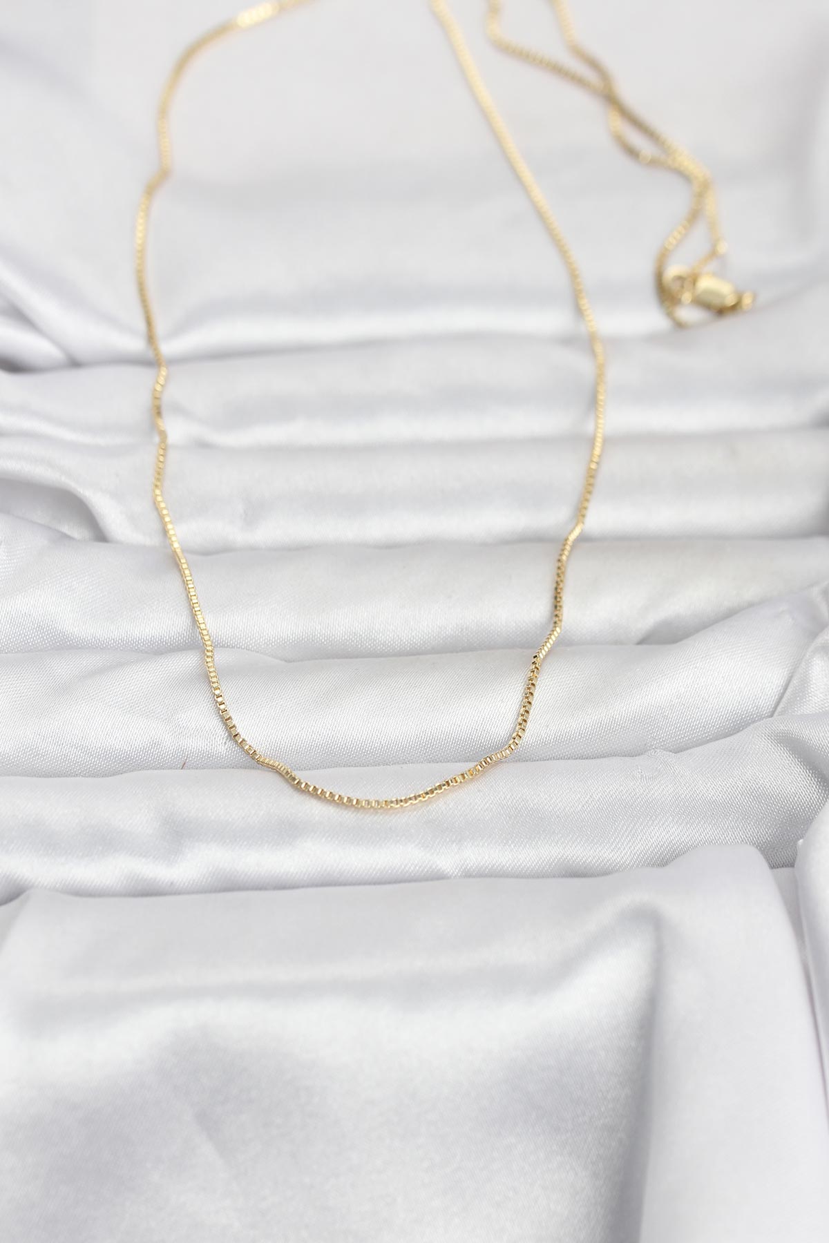 CM 14K Gold Renk İnce Kare Zincirli Model 60 cm Kadın Kolye - Görsel 2