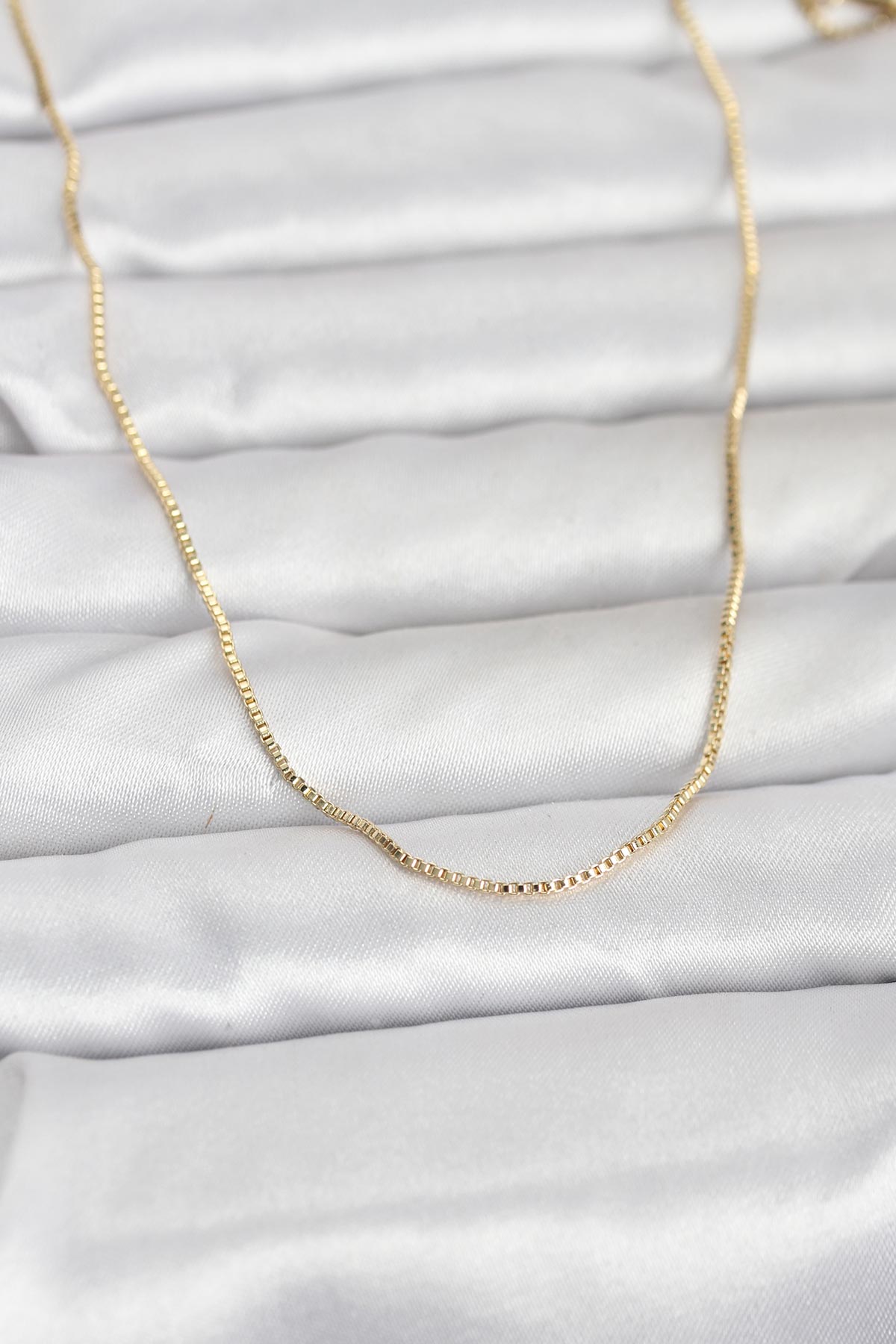 CM 14K Gold Renk İnce Kare Zincirli Model 60 cm Kadın Kolye