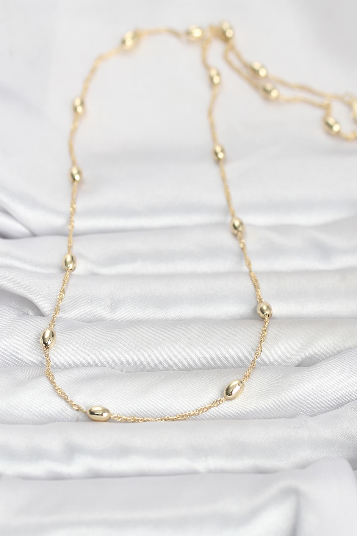 CM 14K Gold Renk Topçuklu Burgu Zincir Model 60 cm Kadın Kolye - Görsel 2