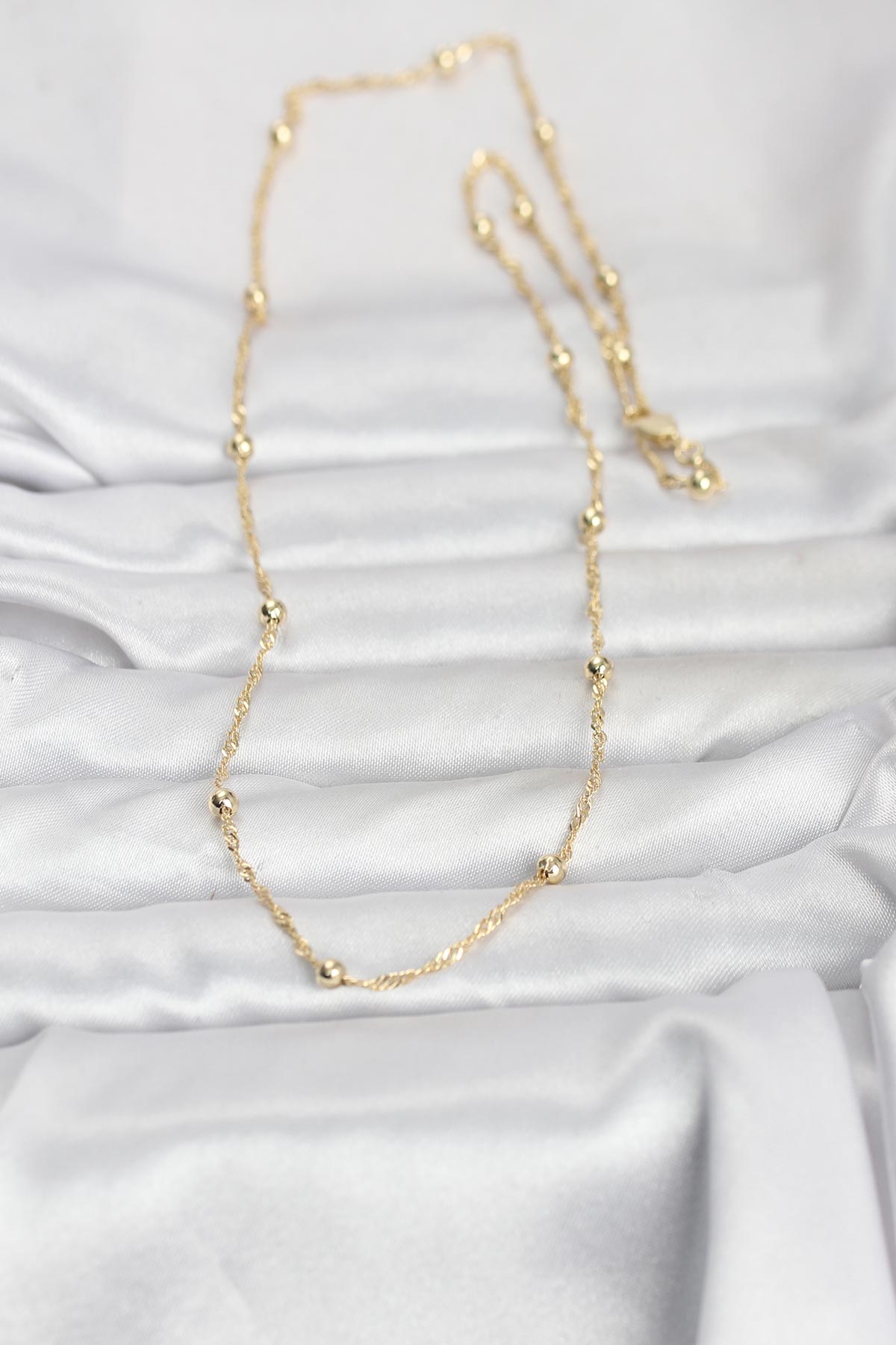 CM 14K Gold Renk Burgu ve Top Zincirli Model 60 cm Kadın Kolye - Görsel 2