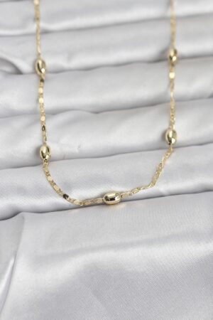 CM 14K Gold Renk Damla Topçuklu Zincir Model 60 cm Kadın Kolye