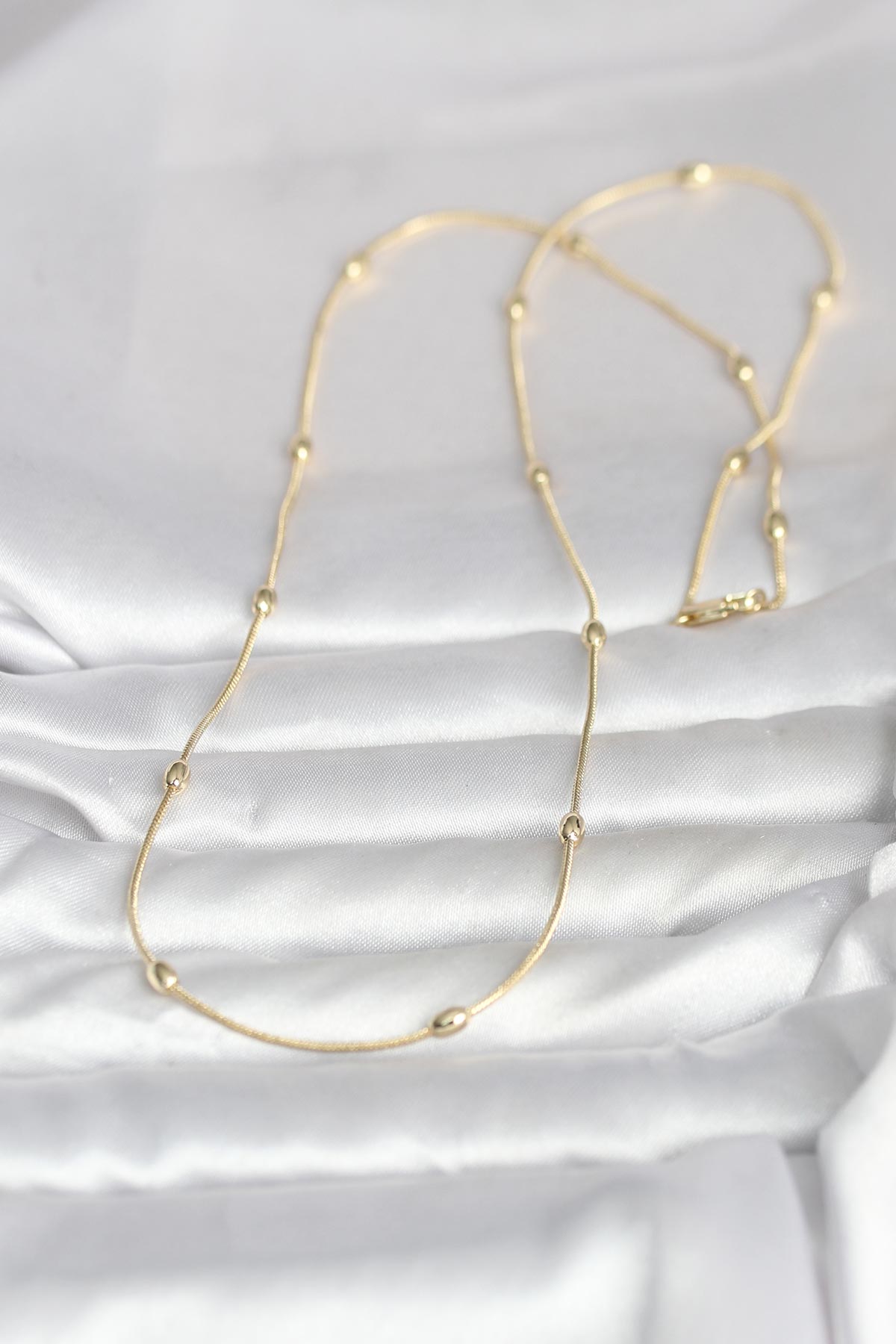 CM 14K Gold Renk Yılan Zincirli Damla Topçuk Model 60 cm Kadın Kolye - Görsel 2