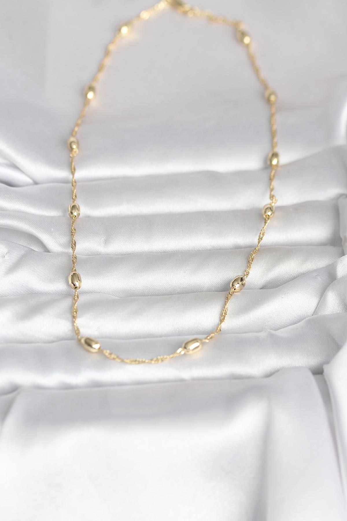 CM 14K Gold Renk Burgu Zincirli Damla Topçuk Model 45 cm Kadın Kolye - Görsel 2