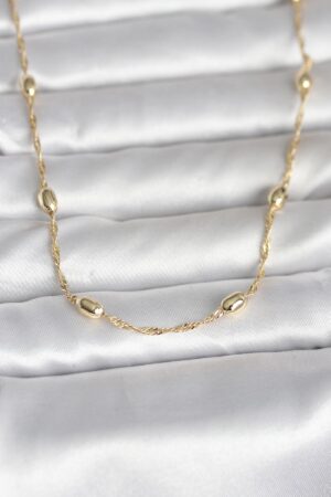 CM 14K Gold Renk Burgu Zincirli Damla Topçuk Model 45 cm Kadın Kolye