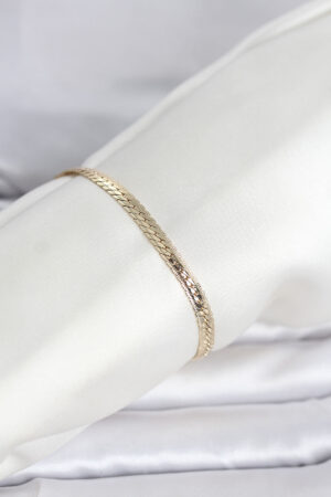 CM 14K Gold Renk Lazerli Yassı Zincir Model Kadın Bileklik