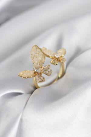 Gold Renk Beyaz Kelebek Model Zirkon Taşlı Kadın Yüzük