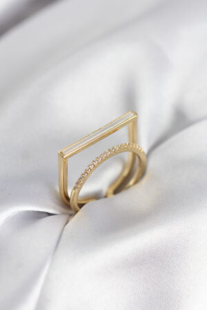 Gold Renk Sedefli Zirkon Taşlı 2'li Kadın Yüzük