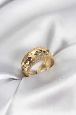 Gold Renk Zirkon Taşlı Vintage Kadın Yüzük