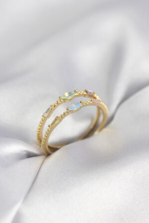 Gold Renk Karışık Renk Zirkon Taşlı Kadın Yüzük