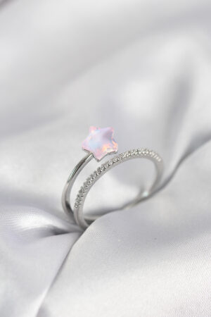 Gümüş Renk Zirkon Taşlı Pembe Halley Model Kadın Yüzük