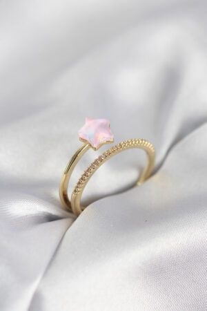 Gold Renk Zirkon Taşlı Pembe Halley Model Kadın Yüzük