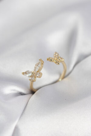 Kelebek Model Zirkon Taşlı Gold Renk Kadın Yüzük