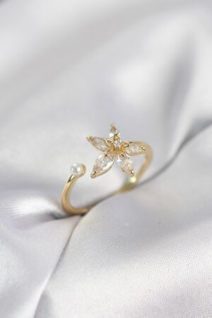 Lotus Model Zirkon Taşlı Gold Renk Kadın Yüzük