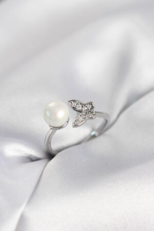 Kelebek İncili Model Gümüş Renk Zirkon Taşlı Kadın Yüzük