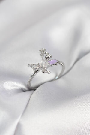 Gümüş Renk Kelebek Model Zirkon Taşlı Kadın Yüzük