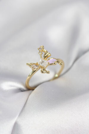 Gold Renk Kelebek Model Zirkon Taşlı Kadın Yüzük