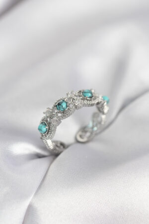 Mavi Taşlı Gümüş Renk Vintage Kadın Yüzük