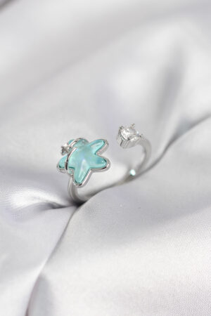 Gümüş Renk Turkuaz Yıldız Model Kadın Yüzük