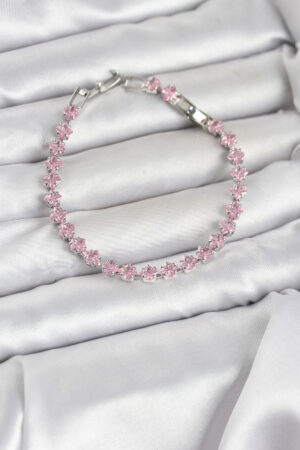 Pembe Kare Zirkon Taşlı Gümüş Renk Pirinç Su Yolu Kadın Bileklik