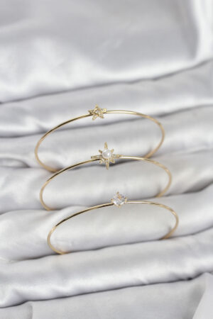 Gold Renk Kutup Yıldızı Model Zirkon Taşlı 3'lü Kadın Bileklik Kombini