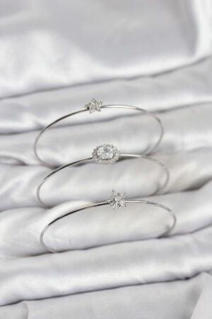 Zirkon Taşlı Gümüş Renk Tek Taş Model 3'lü Kadın Bileklik Kombini