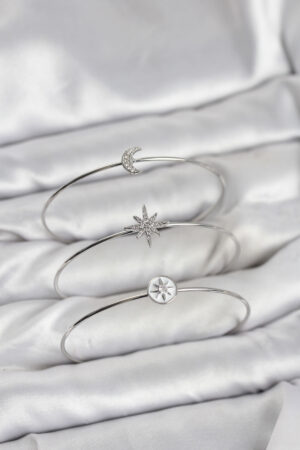 Gümüş Renk Zirkon Taşlı Kutup Yıldızı Model 3'lü Kadın Bileklik Kombini