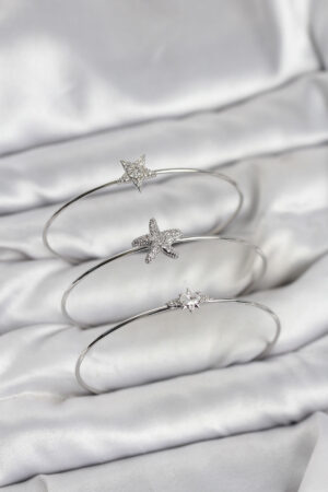 Gümüş Renk Zirkon Taşlı Deniz Yıldızı Model 3'lü Kadın Bileklik Kombini