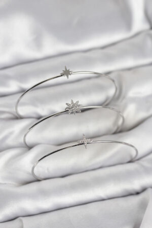 Zirkon Taşlı Kutup Yıldızı Model Gümüş Renk 3'lü Kadın Bileklik Kombini