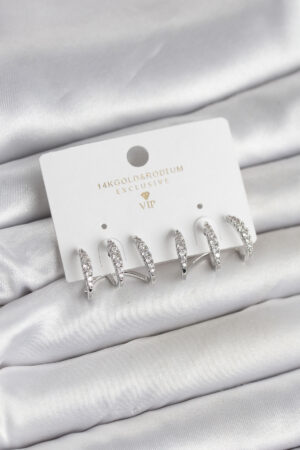 Gümüş Renk Pirinç Zirkon Taşlı Kadın Küpe