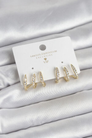 Gold Renk Pirinç Zirkon Taşlı Kadın Küpe